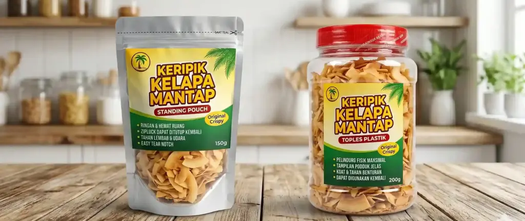 Perbandingan Standing Pouch dan Toples Plastik untuk Kemasan Keripik